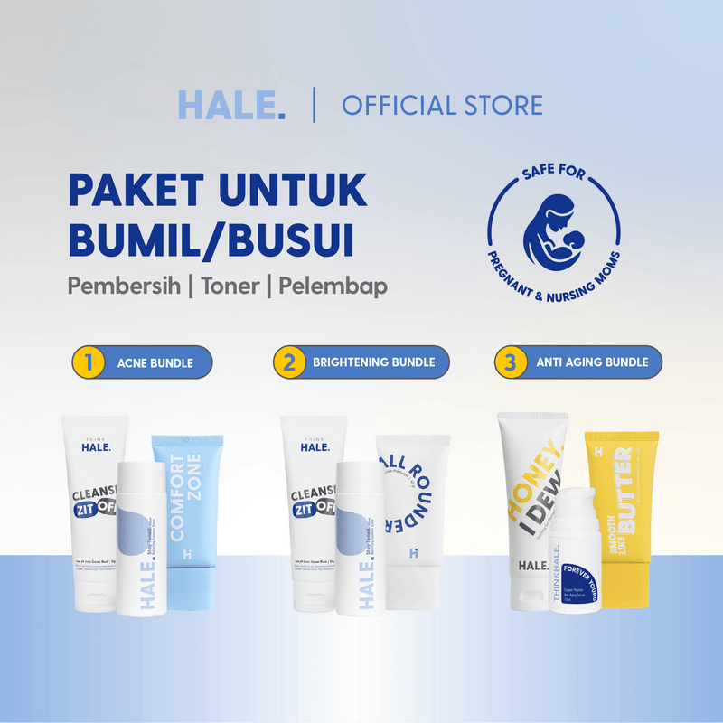 HALE 3 pcs Paket Skincare Bumil Busui | Pembersih, Toner/Serum, dan Pelembap