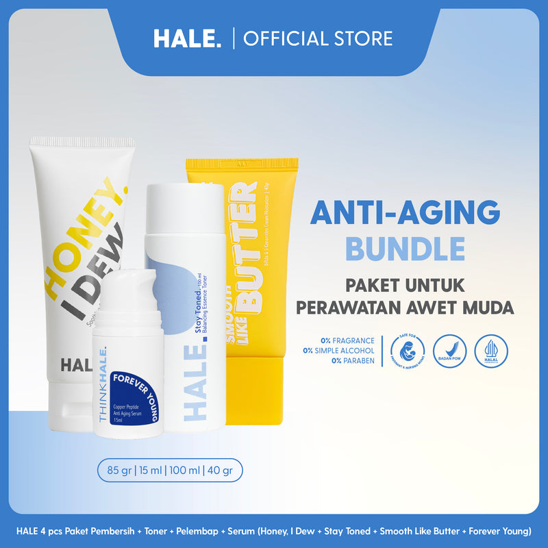 HALE 4 pcs Paket Skincare Pembersih, Toner, Serum, dan Pelembap