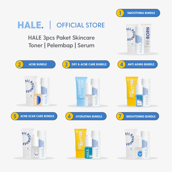 HALE 3 pcs Paket Skincare Toner, Serum, dan Pelembap