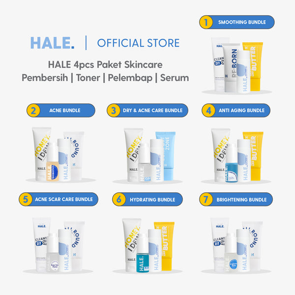 HALE 4 pcs Paket Skincare Pembersih, Toner, Serum, dan Pelembap